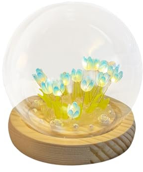 DIY Tulpe Nachtlicht, Tulip Lamp mit Glasabdeckung,Atmosphäre Licht Schlafzimmer Schlafen Tischlampe, Tischdekoration Geschenkidee Ideale Kunst Bastelgeschenke für Mädchen Schlafzimmer (Blau 13led)