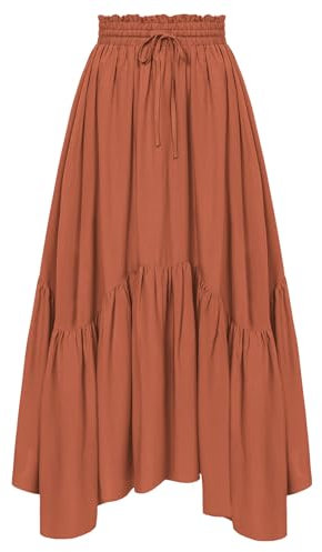 Damen Steampunk Rock A-Linie Elastische Taille mit Kordelzug Cosplay Swing Midi Rock Orange XXL
