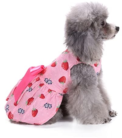 FRCOLOR Dog Summer Skirt Pet Bowknot Dress Small Dog Clothes Sleeveless Pet Outfit Strawberry Dress
