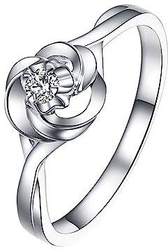 Ring Damen Verlobungsring, Ring Platine Hohl Geometrisch Labor Geschaffener Diamant 0.04ct Runde Form Weiß Trauringe Größe 61 (19.4) 950 Platin