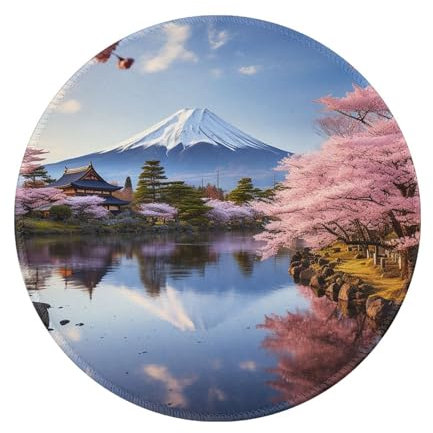 Mount Fuji Mauspad mit Kirschblüten-Baum-Druck, rund, rutschfestes Gummi-Mauspad, 20,3 cm, personalisierbares Gaming-Mauspad, Schreibtischzubehör für Laptop, Zuhause, Büro, Männer und Frauen,