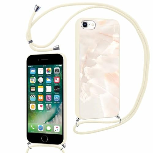 Foonary Coque pour Apple iPhone 8/7/SE 2022/SE 2020 4,7 avec Cordon, Cute Aesthetic Motif Réglable Collier Housse, Silicone étui Bumper Protection Case avec Corde Lanyard pour iPhone SE 3, Marbre 09