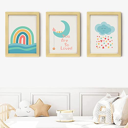 LAIMEIZI Wanddekoration, gerahmt, mit englischer Aufschrift You Are My Sunshine, 3-teilig, 30,5 x 40,6 cm, Herz, Regenbogen, Kinderzimmer, Boho, Kinderzimmer, Baby, Mädchen, Schlafzimmer, Dekoration