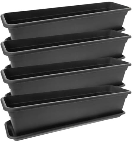 SUSTANIA 2friends Balkon Blumenkasten Set 80cm, 4er-Pack, mit Untersetzer, Kunststoff, Made in EU, Anthrazit