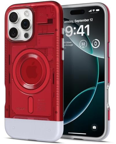 Spigen Classic C1 MagFit Hülle für iPhone 16 Pro Max, Kompatibel mit MagSafe Zubehör -Ruby