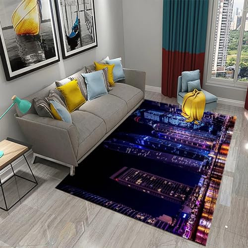 3D Teppich Neonstadt-Nachtszene Boden Matte Wohnzimmer Samt Area Teppiche Weiche Schlafzimmer Teppich Für Kinder Jungen Mädchen Toilettenmatte Toormat 100 X 150 cm - Leicht Zu Reinigen -2J9O+C5X8-0