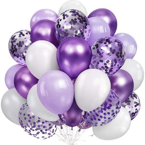 YOUYIKE 50 Piezas Morado Globos Blancos, 12 Pulgadas Lilas Confeti Globos, Latex Helio Globos, para Cumpleaños Bodas Aniversarios halloween carnaval navidad decoraciones fiestas navideñas