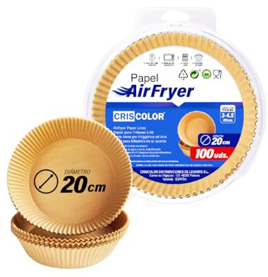 Backpapier für Luftfritteuse – 100 Stück | rund | 16–20 cm – Antihaftpapier zur Verwendung ohne Öl, Air-Fryer-Papier, auch für Ofen und Mikrowelle, Einwegformen, BPA-frei.