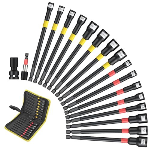AMTOVL 18PCS Lot de Tourne-écrous Magnétiques CRV6150 8PCS Embout Visseuse Métrique 6-14mm 8PCS Embout de Tournevis Impériau 150mm avec Adaptateur Clés à Molette pour Tournevis Electrique Pneumatique