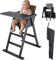 VILHA Klapp-Treppenhochstuhl, Baby Hochstuhl aus massivem Holz mit Sitzkissen, Holz Essbrett und Schutzbügel, 3-Punkt-Gurt und Schrittgurt, Highchair ab 6 Monaten, Platzsparend Kinderstuhl