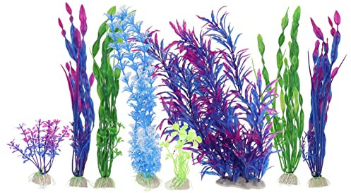 Beufee 8 pezzi di piante acquatiche alghe marine artificiali, decorazioni di piante in plastica riutilizzabili per acquari Simulazione piante di alghe marine acquari piante decorazioni