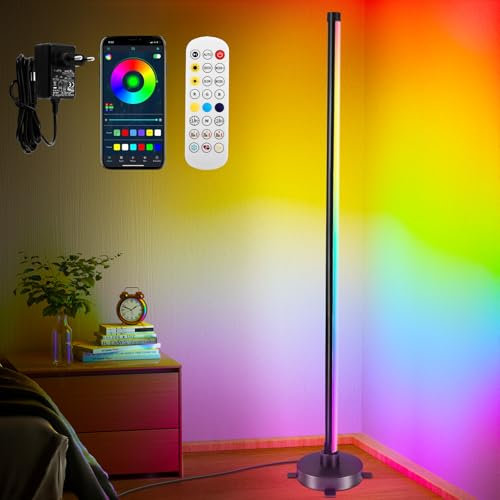 Smart LED Floor Lamp, RGB Corner Floor Lamp, 147cm Detachable Floor Lamp, 200+ Scene Modes, Music Mode, Timer Function, Decorative Bedroom Game Room Christmas Colour Changing Ambient Lighting