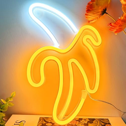 YIVIYAR Banana Neon Lights - Yellow Neon Signs for Bedroom, Bar, Party Decor - USB/AA Battery Powered