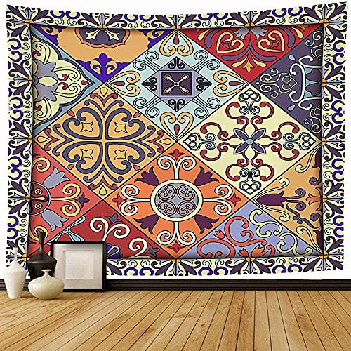 Wandtuch Muster Portugiesische Fliesen Marrakesch Tala Stil Orientalische Abstrakte Fliesen Rustikale Texturen Wandteppich Kunst Wand Dekoration Ideal Wandbehang Für Zimmer Wohnzimmer 130x152cm