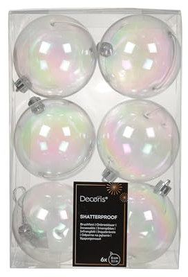 Weihnachtskugeln Kunststoff 8cm 6 Stück - klassisch & bruchsicher - Christbaumkugeln Weihnachtsbaumkugeln für Weihnachten - Christbaumschmuck & Weihnachtsbaumschmuck - Klar irisierend