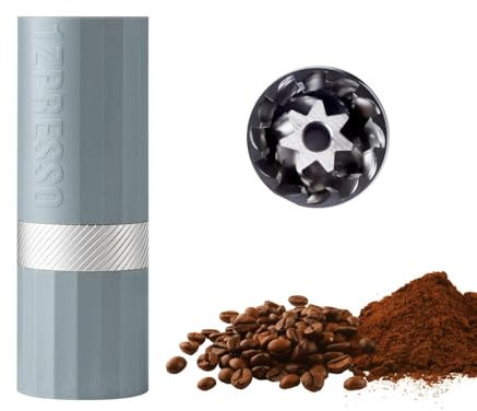1Zpresso Q Air - Molinillo de café manual de color gris, tamaño mini delgado de viaje que cabe en el émbolo, rebaba cónica de acero inoxidable, ajuste numérico ajustable para verter sobre prensa