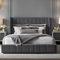 Furnishion Upholstered Panel Double Bed Frame - Steel Plush Velvet Bed Frame with 48inch High Headboard - Mattress not Included - Wooden Slat Support