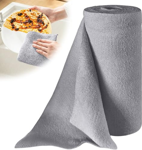 BAIFULAI 50 Stück Mikrofaser Reinigungstücher, 30×30 cm Abreißbare Putztücher, Mikrofasertücher Rolle, Waschbar&Wiederverwendbare, Sehr Saugfähig, Putztuchrolle für Auto, Küche und Haus, Grau