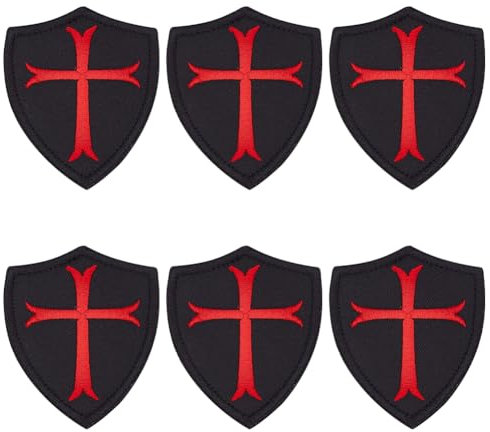 HOBBIESAY 6 Stück Tempelritter Kreuz Aufnäher Christliche Aufnäher Bestickter Aufnäher Klettaufnäher Für Mützen Taschen Rucksäcke Kleidung Weste Militär