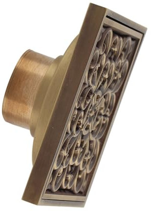 Bodenablauf aus Antikem Messing mit Filter – Langlebige und Stilvolle Abflusslösung für Küche, Bad, Garage und Keller (antike Rattanblume)