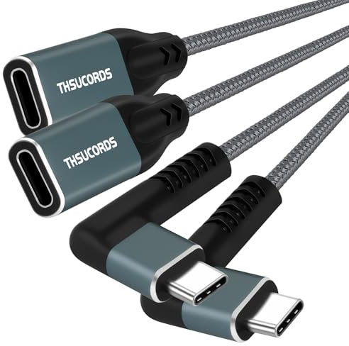 Thsucords Cable de extensión USB C de 3M 2 Unidades, Cable de extensión de ángulo recto de 90 grados de tipo C, USB 3.2 (10Gbps) macho a mujer para MacBook Pro, iPad Pro, Nintendo Switch
