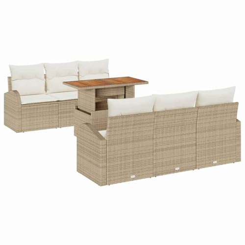 vidaXL 7-teiliges Garten-Sofa-Set mit Kissen in Beige aus Poly Rattan – die perfekten Gartenmöbel für Deine Terrasse oder deinen Balkon. Modular, modern und ideal für den Sommer!