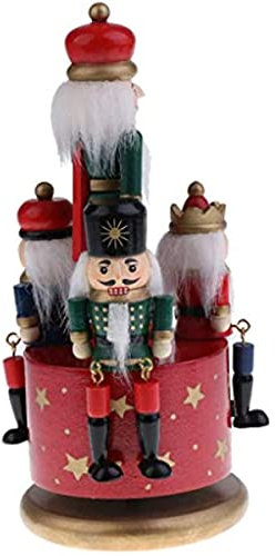 CSXMONEY 1 caja de música de soldado cascanueces, figuras de soldado de madera, caja musical de cuerda con base redonda, decoraciones de Navidad
