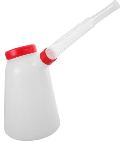 ORFOFE Bidon Long 5l à Doseur Plastique en D’Huile Rouge Moteur Bec | Échelle Graduée, Versement Précis, pour Ravitaillement Automobile et Autres Liquides