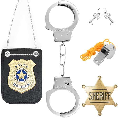 AURIXOEU Disfraz de Policía para Niños, Accesorios Disfraz Policia, Policía Juguete Kit, Policia Esposas, Placa, Silbato, Llave, Broche, para Cosplay, Carnaval, Halloween