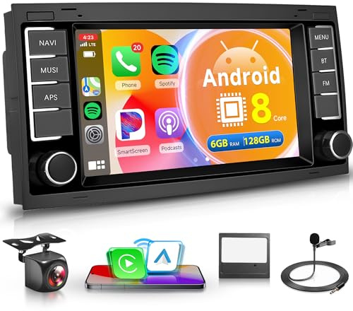 8 Core 6G+128G Android Radio Coche para VW Touareg 2004-2011 VW Transporter T5 Multivan 2004-2009 Inalámbrico Carplay Android Auto, 7 Pollici Radio GPS WiFi Bluetooth FM/RDS/DSP EQ/SWC Cámara Trasera