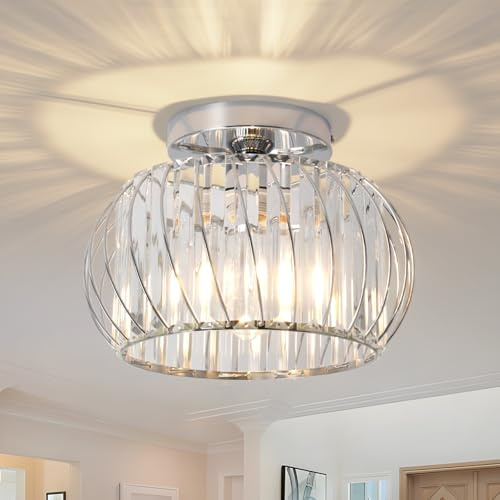 ZYDTRIP Crystals Ceiling Light Fixtures Chandelier, Silver Semi Flush Mount Ceiling Light Fitting for Hallway Entrance Kitchen Bedroom Dining Rooms Living Rooms Bar