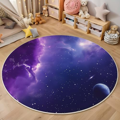 ALTCIRNMD Teppiche Für Wohnzimmer Rund,Lila Schwarzes Loch Stern 3D Fantasy-Universum Anti-Rutsch Bodenmatte Home Schlafzimmer Büro Haustür Art Deco Teppich,60Cm