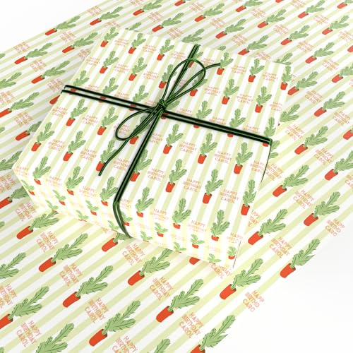 Personalised Cactus Birthday Wrapping Paper, Green and White Striped Design with Custom Name