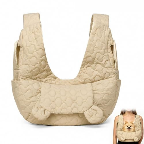 Hundetragetasche Bis 10 Kg, Freihändige Hundetasche Für Kleine Hunde mit Verstellbarem Gurt, Front Hunderucksack Für Spaziergang, Outdoor Aktivitäten & Ausflüge (Khaki)