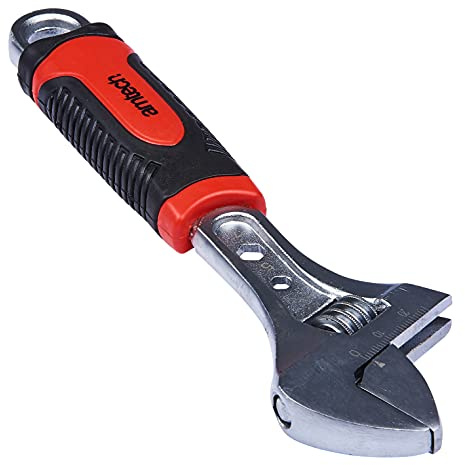 Amtech – 8'' Adjustable Wrench Injected Grip, Robust Steel Body, Ergonomic Grip, Plumbing Applications (200mm)