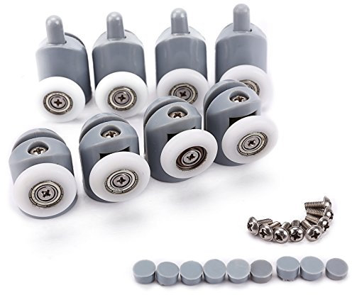 AKORD New Single Shower Door Rollers/Runners/Wheels/Pulleys/Guides 23 mm Diameter DIY Replacement Parts, Grey, Set of 8