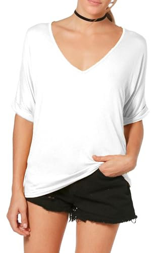 Re Tech UK - Loose Fit Plus Size V Neck T Shirts for Women UK - Great for Spring Summer - Ladies Baggy Oversized Tees 16-26 - V Neck Tops for Women - Black Navy Turquoise, (White, 24-26 XXXL)