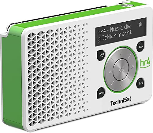 TechniSat DIGITRADIO 1 hr4 Edition - tragbares DAB+ Radio mit Akku (DAB, UKW, Lautsprecher, Kopfhöreranschluss, Favoritenspeicher, OLED Display, Direktwahltaste zu hr4 via DAB+, 1 Watt RMS) weiß/grün