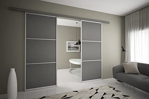Alucabina - Porta scorrevole esterno vano a 2 ante SU MISURA. Larghezza fino a 198 cm - altezza fino a 280 cm, Grigio