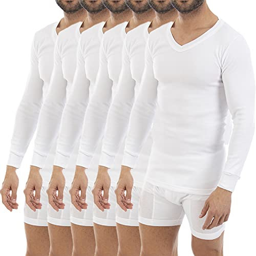 Pack Ahorro de 6 Unidades. Camiseta Interior Termal de Hombre L101V, Manga Larga y Cuello Pico..(XXL)