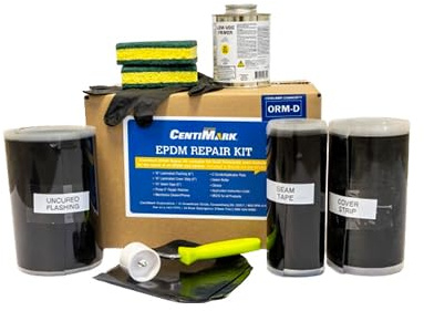 QuestMark EPDM Roof Patch and Repair Kit - Includes Professional Grade 6 Wide Flashing, Cover Strip, Seam Tape, T Joint Covers, Membrane Cleaner, Tools, and Instructions