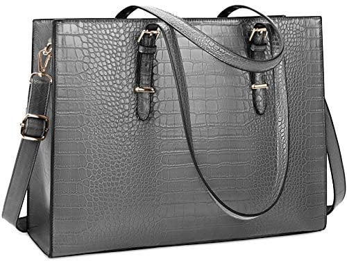 Lubardy Handtasche Damen Shopper Damen Groß Laptop Tasche 15.6 Zoll Elegant PU Leder Umhängetasche Arbeitstasche für Business Büro Schule Einkauf Arbeit Grau