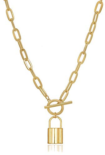 Lock Chain Necklace for Women,14K Gold Plated Gold Chain Necklaces Layered Paperclip Chain Necklaces for Women Jewelry Gifts
