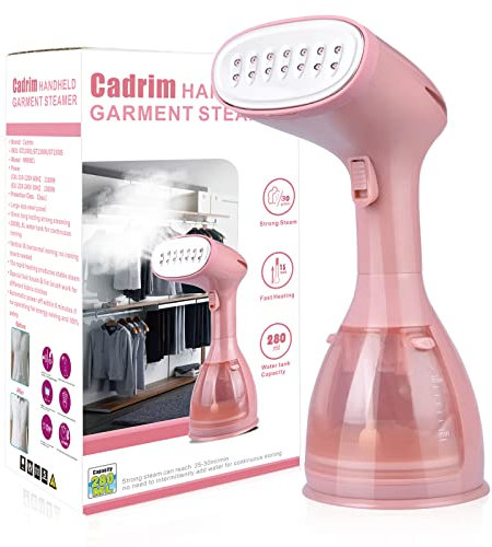 Stiratrice a Vapore Verticale Stiratrice Vapore Portatile Cadrim Ferro da Stiro a Vapore Piastra in Acciaio Inox Spazzola Pelucchi 1500W Capacità 280ML Riscalda Rapido in 20 Secondi Viaggi Casa (Rosa)