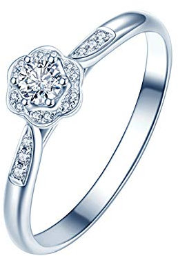 Bishilin Ringe für Damen 750 Blume Ring mit 0.1ct Rund Diamant, Eheringe Gold Hochzeit Ringe Große 58 (18.5)