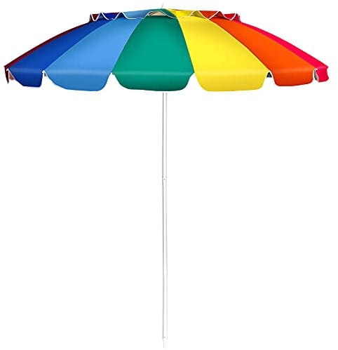 COSTWAY Ombrellone da Spiaggia 243 cm, Ombrellone Portabile da Esterno, Inclinazione Regolabile, con Borsa di Trasporto, Rivestimento Filtro Raggi UV, con Borsa di Trasporto (Colorato)