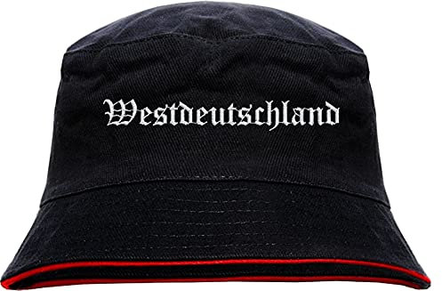 HB_Druck Westdeutschland Fischerhut - Altdeutsch - Bestickt - Bucket Hat Anglerhut Hut SchwarzRot S/M