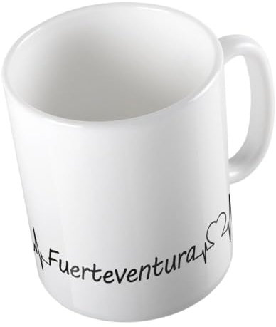 Hellweg Druckerei Huuraa Kaffeetasse Fuerteventura Herzschlag Puls Musik Kaffeebecher bedruckte 330ml Keramik Tasse als Geschenk
