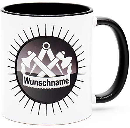 Zimmermann Tasse mit Namen personalisierte Zimmerer Kaffeetasse Becher Geschenk zum Geburtstag Abschied Geschenkidee für Ausbildung Abschluss Meister Gesellen Prüfung Arbeitskollegen Zunftzeichen