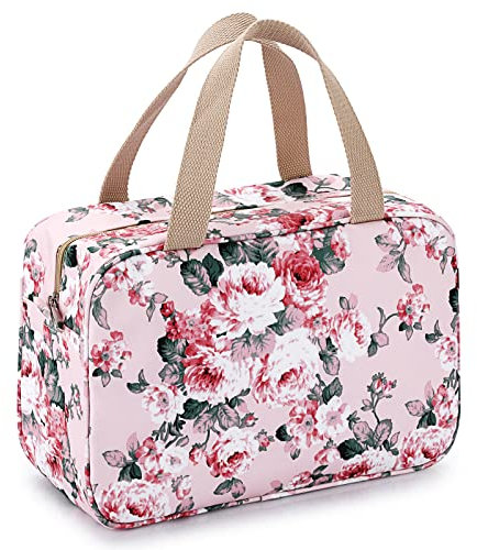 IGNPION Woman Large Travel Toiletry Bag Waterproof Wash Bag Make up Organizer Bag Cosmetic Bag Swimming Gym Bag (Pink Flower)